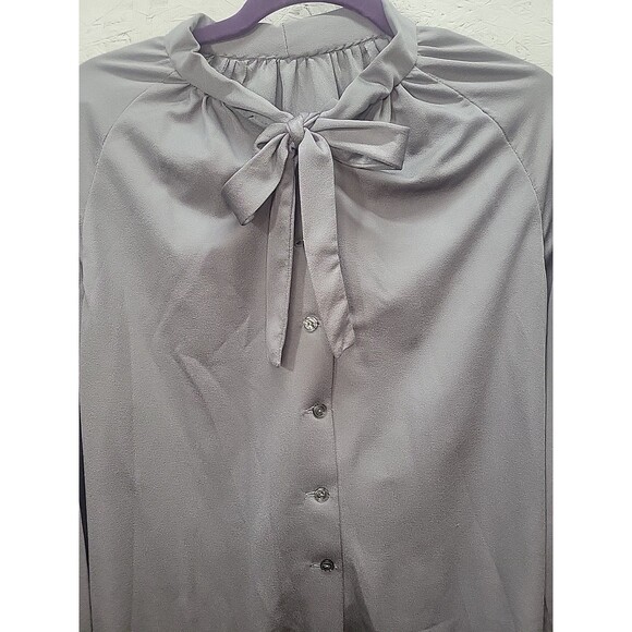 Vintage Handmade Gray Bow Tie Blouse Buttons Down Sz‎ 2X - Picture 2 of 11